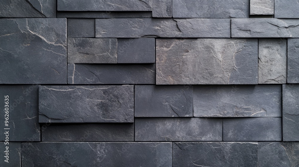 Poster background of large slate tiles with visible cuts and varying shades of gray, creating a modern look
