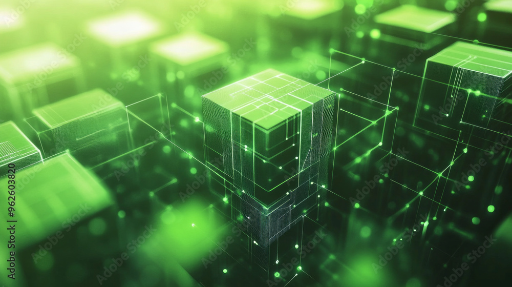 Aufkleber a green image of many cubes with a grid pattern