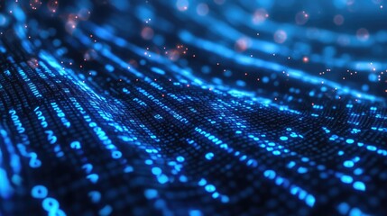 Blue binary numbers flow across a digital background, representing high-speed data transmission in modern internet infrastructure