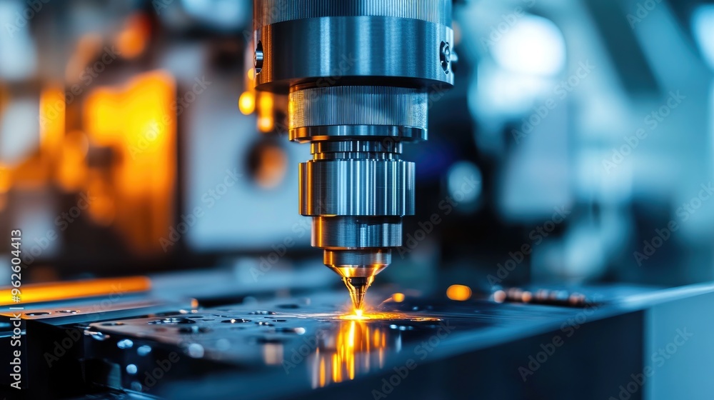 Poster close-up of a cnc machine tool cutting metal with perfect accuracy, representing precision engineeri