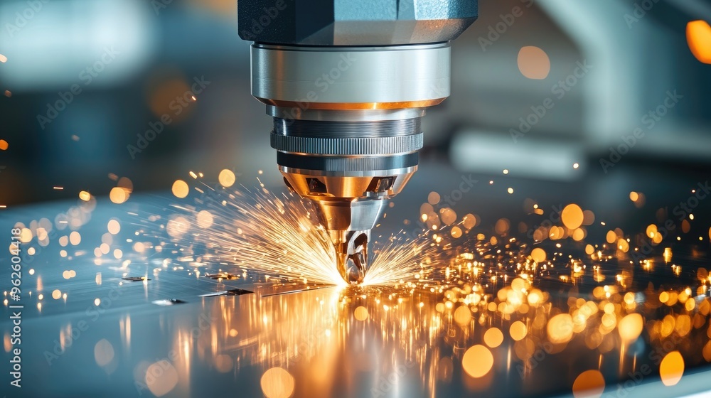 Poster close-up of a cnc machine tool cutting metal with perfect accuracy, representing precision engineeri
