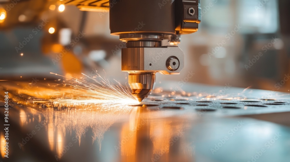 Poster cnc machine performing precision cutting with a high level of accuracy, emphasizing technological ad