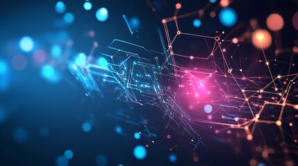 Abstract Digital Network: A captivating abstract image of a vibrant, interconnected network of lines and nodes, glowing with a futuristic aesthetic. It evokes concepts of digital technology, connectiv