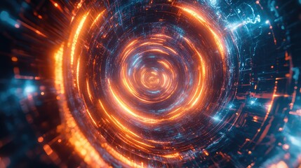 Obraz premium Aerial view of a digital vortex, with glowing technology lines and a sense of motion, captured by an unmanned aerial vehicle