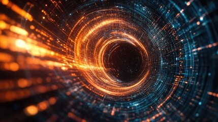 Obraz premium Dynamic digital vortex captured from a drone viewpoint, with technology lines forming a swirling channel of digital energy