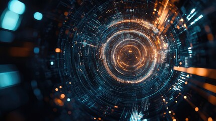 Obraz premium High-angle drone shot of a digital vortex, emphasizing the complexity of technology lines and the flow of data through a tech-driven channel