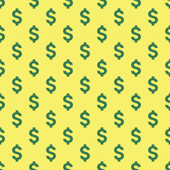 dollar sign seamless pattern in green with yellow background