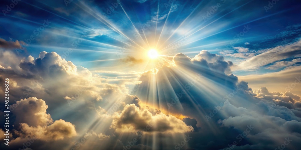 Wall mural sunlight shining through clouds, representing hope and the presence of a higher power, sunlight, gli
