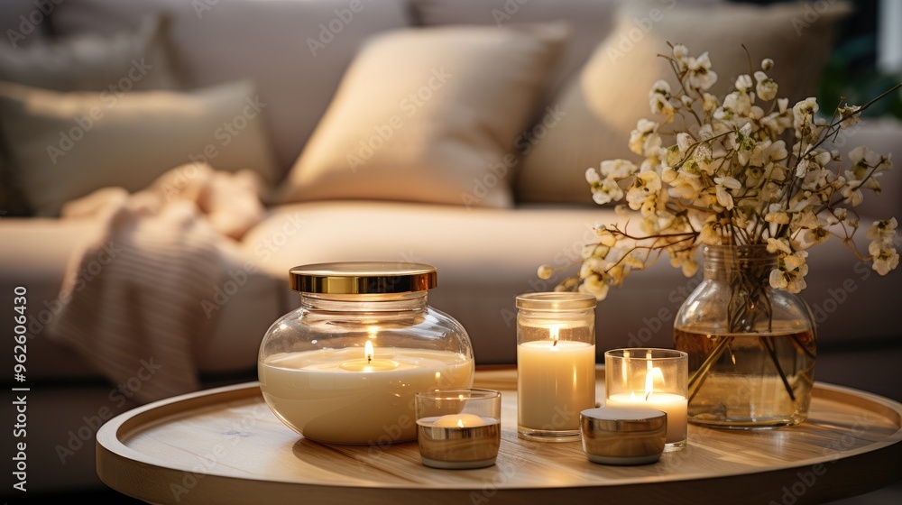 Wall mural still life with candles and flowers