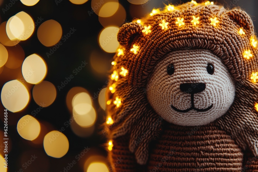 Canvas Prints crochet lion toy with festive lights