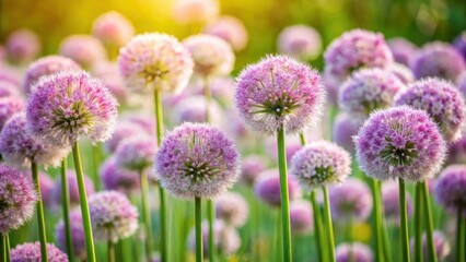Fototapeta premium Blooming flowers of onion with shallow depth of field, onion, flower, bloom, flora, plant, spring, garden, agriculture