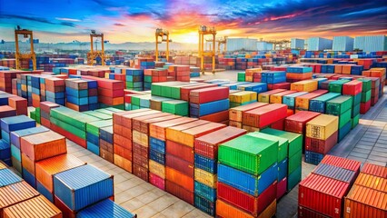 Fototapeta premium Image of colorful freight containers in a shipping yard