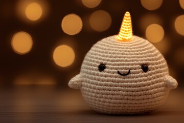 Crochet Narwhal Night Light with Bokeh Background