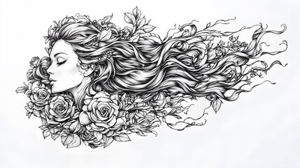 Fototapeta premium Woman with Flowers in Hair.