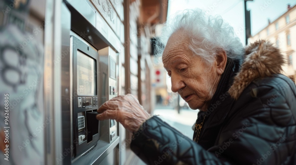 Canvas Prints an elderly person uses an atm. ai.