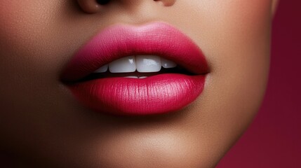 Naklejka premium A gradient lipstick look, with ombre shades blending seamlessly from pink to red on perfectly smooth lips