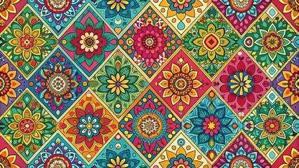 Vibrant seamless background with colorful and textured patterns for design projects