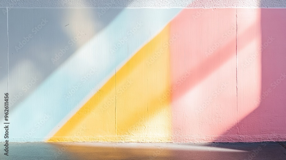 Poster plain white wall with a colorful abstract shadow, creating a playful and dynamic background
