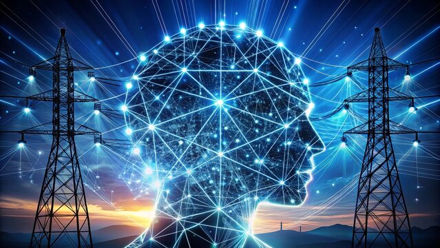Abstract representation of artificial intelligence in energy transmission