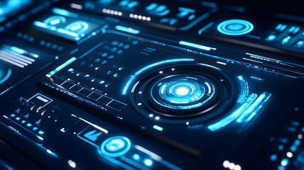 Futuristic Interface with Blue Glowing Lights 3D Illustration