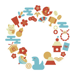 ヘビ 縁起物 アイコン フレーム 2025年 ( ベクター カラフル ポップ 新年 イラスト コピースペース 囲み枠 )