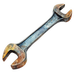 A close-up view of a vintage metal wrench.