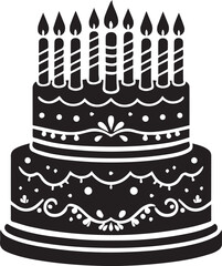 Black silhouette of birthday cake, Birthday cake black icon, Vector illustration.