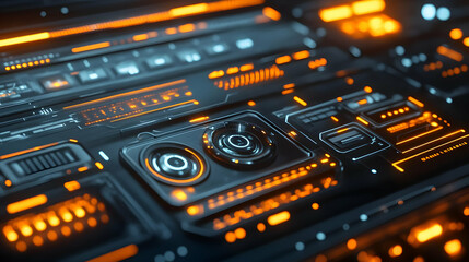Futuristic Interface 3D Illustration With Orange Lights