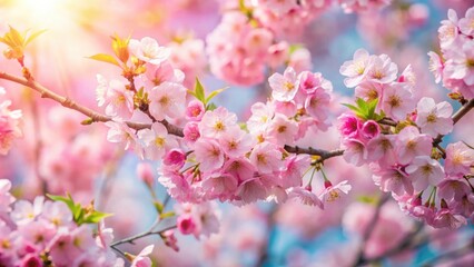 A close-up shot of a blooming cherry blossom tree, cherry blossom, spring, pink flowers, nature, blooming, petals, tree