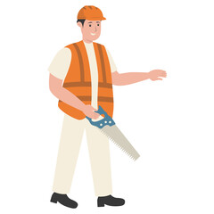 Construction Staff Worker Illustration. Isolated Vector Character with Flat Cartoon Style.
