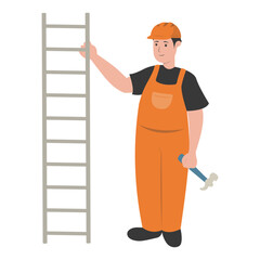 Obraz premium Construction Staff Worker Illustration. Isolated Vector Character with Flat Cartoon Style.