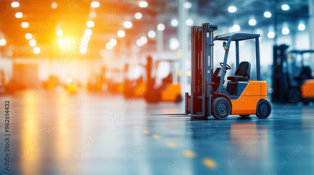 Aufkleber factory floor with automated forklifts and ai-controlled systems, showing the integration of technol