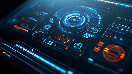 Futuristic Blue and Orange Interface 3D Illustration