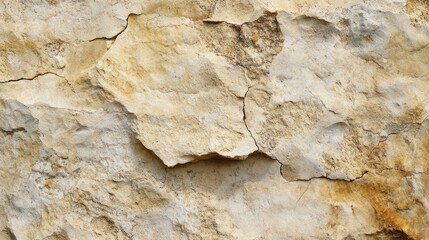 Naklejka premium Textured limestone wall background with natural pits and grooves, creating a rustic, aged look.