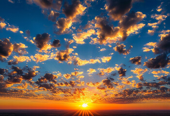 Golden Twilight with Sun Rays and Evening Clouds – Perfect for Sunset and Nature Scenes