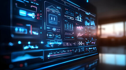 Naklejka premium Futuristic Digital Interface with Data Visualization - 3D Illustration