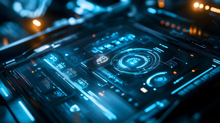 Fototapeta premium Futuristic Digital Interface Illustration with Blue and Orange Lights