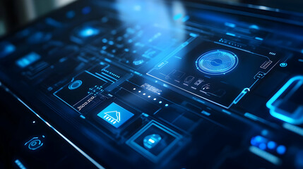 Abstract Blue Futuristic Digital Interface Background - 3D Illustration