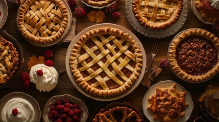 Fototapeta premium Assortment of Delicious Pies on a Rustic Wooden Table