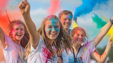 Friends participating in a color run