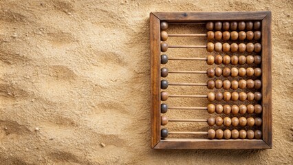 Old abacus on sandy background for mental mathematics, abacus, arithmetic, math, education, counting, calculation, vintage, retro