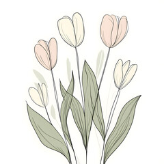 2D illustrator doodle-style floral and leaf graphics on a white background or wallpaper