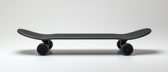 Sleek black skateboard on a white background