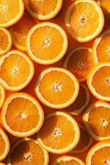 Bright and fresh orange slices beautifully arranged, creating a vibrant and juicy background perfect for food and health themes.