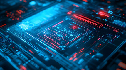 Obraz premium Abstract 3D Digital Interface with Red and Blue Lines