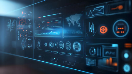 Obraz premium Futuristic Digital Interface with Blue and Orange Lights - 3D Illustration