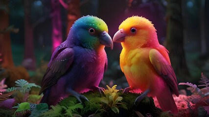 Obraz premium Love Birds Romantic scene in Neon lights