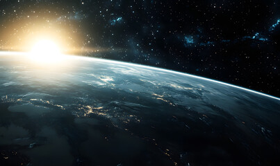 graphics of space, planets, and astronauts on a white background.