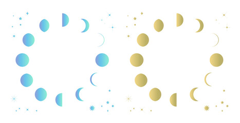 月の満ち欠けと星の背景イラスト　月齢