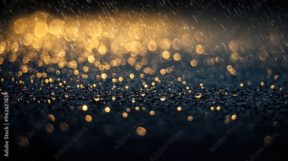 Poster tiny water droplets rest on a dark surface, shimmering like diamonds in the light, creating an abstr